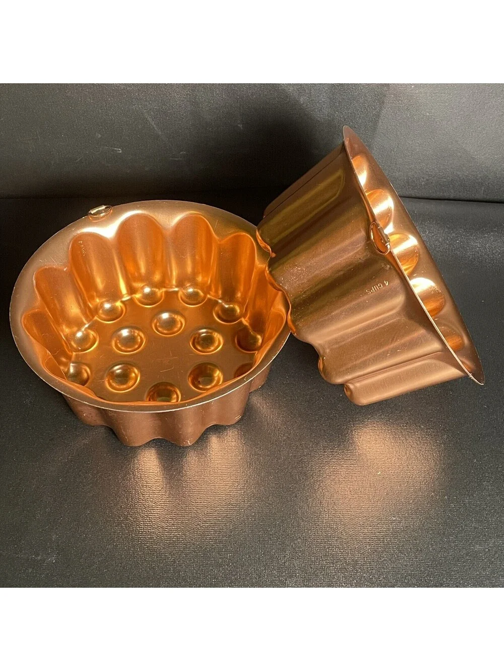 2 Vtg Copper Jello Mold Cake Bundt Pan Round Kitchen Hanging Decor Cottagecore